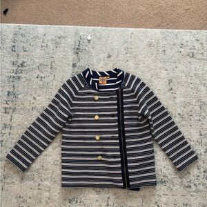 Tory Burch Navy and Cream Striped Knit Top